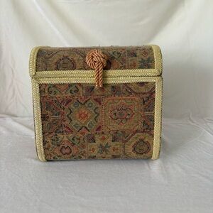 Vintage 70s boho tapestry storage box home decor
